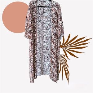 BRANDLESS BLACK PINK LEOPARD PRINT KIMONO DUSTER SHEER CARDIGAN